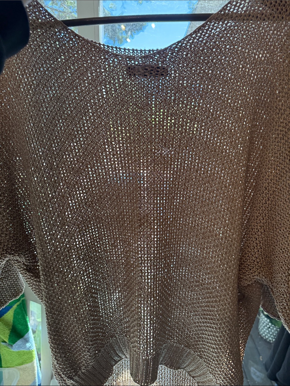Italian Open Knit Sweater Sheer Boxy High Low Coastal M Made in Italy